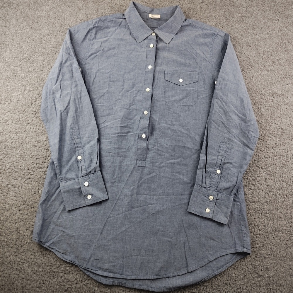 J.Crew Blue Chambray Cotton Popover Tunic Shirt Womens Medium Preppy